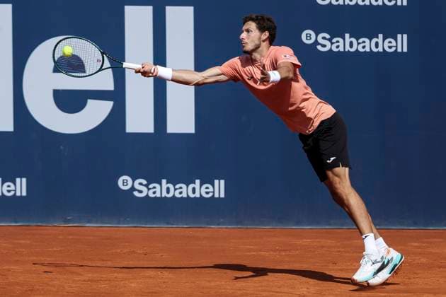 April 15, 2025, Barcelona, Barcelona, Spain: Pablo Carreno of Spain in actions against Arthur Fils of France during the first round tennis match of the Barcelona Open Banc Sabadell - Conde Godo 2025 Day 2 at Real Club De Tenis Barcelona on April 15, 2025 in Barcelona, Spain. Barcelona Spain - ZUMAa181 20250415_zaa_a181_132 Copyright: xJavierxBorregox