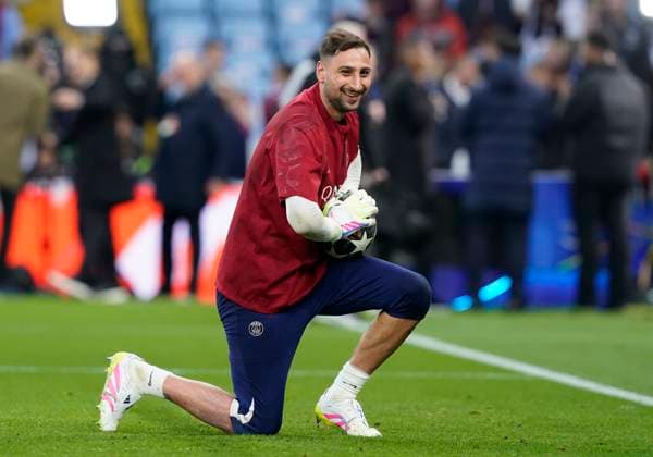 Birmingham, England, 15th April 2025. Gianluigi Donnarumma of Paris St Germain warms up before the Aston Villa vs Paris Saint Germain Quarter Final 2nd Leg UEFA Champions League match at Villa Park, Birmingham. Picture credit should read: Andrew Yates Sportimage EDITORIAL USE ONLY. No use with unauthorised audio, video, data, fixture lists, club league logos or live services. Online in-match use limited to 120 images, no video emulation. No use in betting, games or single club league player publications. SPI_018_AY_Villa_PSG SPI-3842-0019