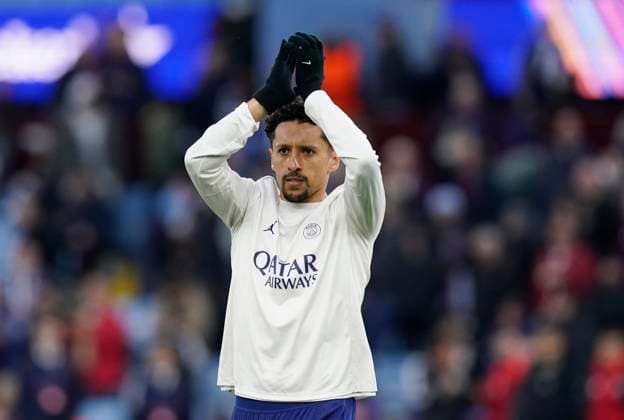 Birmingham, England, 15th April 2025. Marquinhos of Paris St Germain warms up before the Aston Villa vs Paris Saint Germain Quarter Final 2nd Leg UEFA Champions League match at Villa Park, Birmingham. Picture credit should read: Andrew Yates Sportimage EDITORIAL USE ONLY. No use with unauthorised audio, video, data, fixture lists, club league logos or live services. Online in-match use limited to 120 images, no video emulation. No use in betting, games or single club league player publications. SPI_020_AY_Villa_PSG SPI-3842-0021