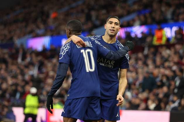 Achraf Hakimi Paris Saint-Germain celebrates a goal 0-1. Aston Villa v Paris Saint-Germain, UEFA Champions League, Quarter-Finals, 2nd Leg, Football, Villa Park, Birmingham, UK - 15 Apr 2025 EDITORIAL USE ONLY No use with unauthorised audio, video, data, fixture lists, club league logos or live services. Online in-match use limited to 120 images, no video emulation. No use in betting, games or single club league player publications. Copyright: xRyanxBrowne Shutterstockx 15253922at