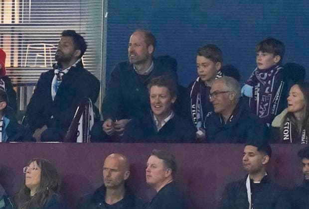 Birmingham, England, 15th April 2025. Aston Villa fans Prince Wiliam and his son Prince George look on during the Aston Villa vs Paris Saint Germain Quarter Final 2nd Leg UEFA Champions League match at Villa Park, Birmingham. Picture credit should read: Andrew Yates Sportimage EDITORIAL USE ONLY. No use with unauthorised audio, video, data, fixture lists, club league logos or live services. Online in-match use limited to 120 images, no video emulation. No use in betting, games or single club league player publications. SPI_033_AY_Villa_PSG SPI-3842-0033