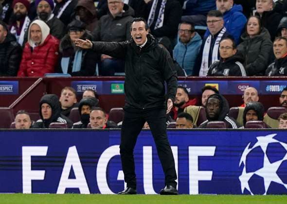 Birmingham, England, 15th April 2025. Aston Villa™s head coach Unai Emery during the Aston Villa vs Paris Saint Germain Quarter Final 2nd Leg UEFA Champions League match at Villa Park, Birmingham. Picture credit should read: Andrew Yates Sportimage EDITORIAL USE ONLY. No use with unauthorised audio, video, data, fixture lists, club league logos or live services. Online in-match use limited to 120 images, no video emulation. No use in betting, games or single club league player publications. SPI_035_AY_Villa_PSG SPI-3842-0035