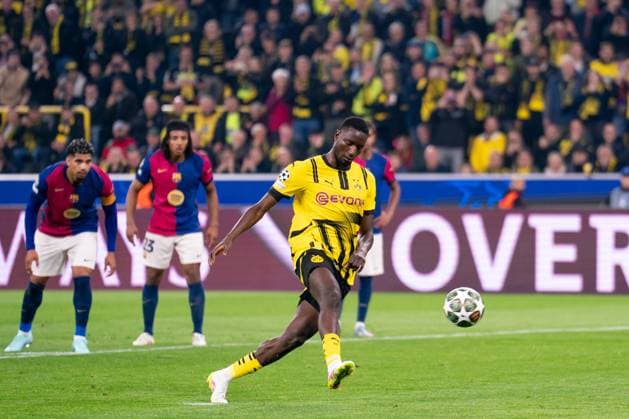 Sport Bilder des Tages 2025-04-15 Borussia Dortmund v FC Barcelona, Barca - UEFA Champions League 2024 25 Quarter Final Second Leg DORTMUND, GERMANY - APRIL 15: Serhou Guirassy of Borussia Dortmund scores the team s first goal during the UEFA Champions League 2024 25 Quarter Final Second Leg match between Borussia Dortmund and FC Barcelona at BVB Stadion Dortmund on April 15, 2025 in Dortmund, Germany. Dortmund BVB Stadion Dortmund Germany Content not available for redistribution in The Netherlands directly or indirectly through any third parties. Copyright: xJorisxVerwijstx