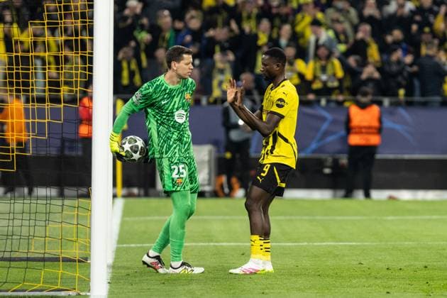 UEFA Champions League Borussia Dortmund FC Barcelona 15 04 2025 Borussia Dortmund celebrate the goal, 1 0 by Serhou Guirassy Borussia Dortmund, 9 , Wojciech Szczesny FC Barcelona, 25 UEFA Champions League Borussia Dortmund FC Barcelona BVB Stadion Dortmund, Dortmund 15 04 2025 Copyright: xBEAUTIFULxSPORTS Buriakovx