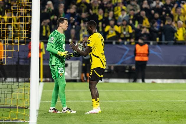 UEFA Champions League Borussia Dortmund FC Barcelona 15 04 2025 Borussia Dortmund celebrate the goal, 1 0 by Serhou Guirassy Borussia Dortmund, 9 , Wojciech Szczesny FC Barcelona, 25 UEFA Champions League Borussia Dortmund FC Barcelona BVB Stadion Dortmund, Dortmund 15 04 2025 Copyright: xBEAUTIFULxSPORTS Buriakovx