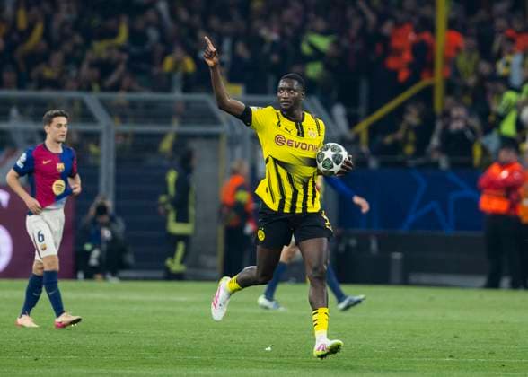 Signal Iduna Park, Dortmund, 15 04 2025 Serhou Guirassy of Dortmund celebrates scoring the 1 0 goal during the Championsleague Borussia Dortmund vs FC Barcelona
