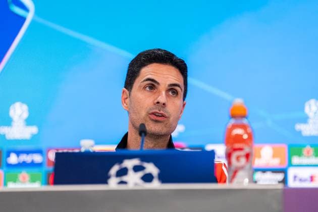 Arsenal FC press conference, PK, Pressekonferenz - UEFA Champions League 2024 25 Quarter Final Second Leg Mikel Arteta, head coach of Arsenal FC, speaks during the press conference ahead of their UEFA Champions League 2024 25 quarter final second leg match at Estadio Santiago Bernabeu on April 15, 2025 in Madrid, Spain. Madrid Estadio Santiago Bernabeu Madrid Spain Copyright: xAlbertoxGardinx AGardin_20250415_Football_Champions_Arsenal_PC_0468