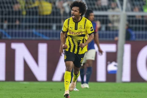 Soccer Champions League quarter final Borussia Dortmund FC Barcelona on 15 04 2025 at Signal Iduna Park in Dortmund Goal celebration to 1 0 by Serhou Guirassy Dortmund xJRx