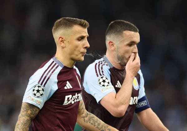 Lucas Digne of Aston Villa and John McGinn of Aston Villa Aston Villa v Paris Saint-Germain, UEFA Champions League, Quarter-Finals, 2nd Leg, Football, Villa Park, Birmingham, UK - 15 Apr 2025 EDITORIAL USE ONLY No use with unauthorised audio, video, data, fixture lists, club league logos or live services. Online in-match use limited to 120 images, no video emulation. No use in betting, games or single club league player publications.  Copyright: xRyanxBrowne Shutterstockx 15253922co
