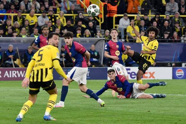 Karim Adeyemi Dortmund 27 shoots on goal 15 04 2025 Soccer, Champions League, Borussia Dortmund vs FC Barcelona, Signal Iduna Park, Dortmund, Copyright: xpepphotox xHorstxMauelshagenx pep00321, pep_20250415_hm_4554