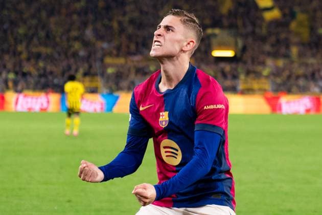 Sport Bilder des Tages 2025-04-15 Borussia Dortmund v FC Barcelona, Barca - UEFA Champions League 2024 25 Quarter Final Second Leg DORTMUND, GERMANY - APRIL 15: Fermin Lopez of FC Barcelona celebrates after the team s first goal during the UEFA Champions League 2024 25 Quarter Final Second Leg match between Borussia Dortmund and FC Barcelona at BVB Stadion Dortmund on April 15, 2025 in Dortmund, Germany. Dortmund BVB Stadion Dortmund Germany Content not available for redistribution in The Netherlands directly or indirectly through any third parties. Copyright: xJorisxVerwijstx