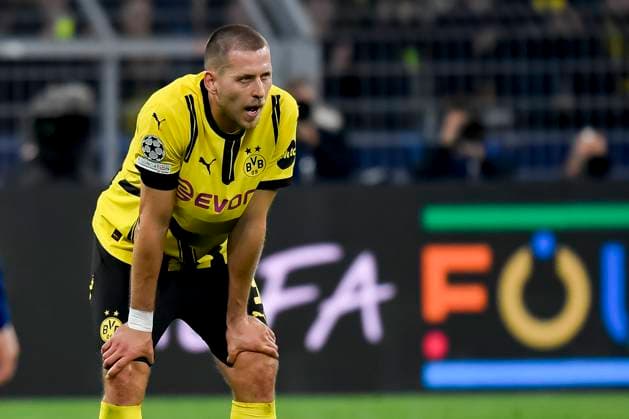 Waldemar Anton Borussia Dortmund looks dejected during the UEFA Champions League 2024 25 Quarter Final Second Leg match between Borussia Dortmund and FC Barcelona at BVB Stadion Dortmund on April 15, 2025 in Dortmund, Germany Photo by Max Maiwald DeFodi Images
