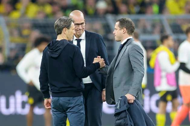 Coach Nico Kovac Borussia Dortmund , Managing Director Carsten Cramer Borussia Dortmund and Managing Director Sport Lars Ricken Borussia Dortmund look dejected, UEFA Champions League 2024 25 Quarter Final Second Leg, Borussia Dortmund and FC Barcelona, Signal Iduan Park on April 15, 2025 in Dortmund, Germany Photo by Marco Steinbrenner DeFodi Images Coach Nico Kovac Borussia Dortmund , Managing Director Carsten Cramer Borussia Dortmund and Managing Director Sport Lars Ricken Borussia Dortmund look dejected, UEFA Champions League 2024 25 Quarter Final Second Leg, Borussia Dortmund and FC Barcelona, BVB Stadion Dortmund, April 15, 2025 in Dortmund, Germany Photo by Marco Steinbrenner DeFodi Images