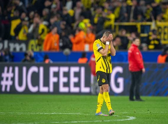 Soccer, Men, 2024 2025 season, Champions League quarter-final, second leg, Borussia Dortmund FC Barcelona, Waldemar Anton Borussia Dortmund , Disappointment after the final whistle, 15 04 2025, Copyright: xSebastianxRäppold MatthiasxKochx
