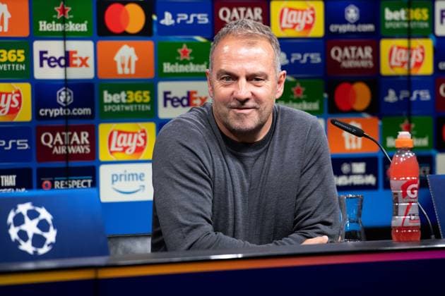 Coach Hans Dieter Hansi FLICK Barca at the post-match press conference, Football Champions League, Quarter Final, Round of 8, Borussia Dortmund DO FC Barcelona Barca 3 1 on 15 04 2025 in Dortmund Germany UEFA regulations prohibit any use of photographs as image sequences and or quasi video Â