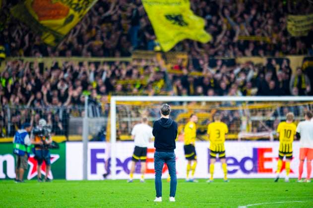15 04 2025 Football, 2024 2025, UEFA Champions League, quarter-finals, Borussia Dortmund FC Barcelona Niko Kovac Coach Dortmund in front of the South Stand Dortmund North Rhine-Westphalia Germany Signal Iduna Park