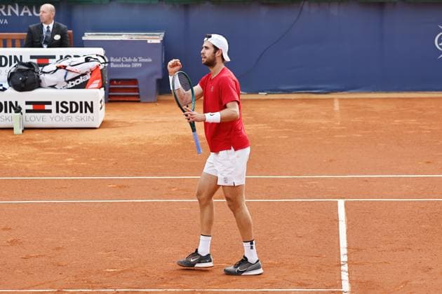 Karen Kachanov (RUS), APRIL15, 2025 - Tennis : Karen Kachanov celebrate after point during singles 1st round match against Cameron Norrie on the Barcelona Open Banc Sabadell tennis tournament at the Real Club de Tenis de Barcelona in Barcelona, Spain. Noxthirdxpartyxsales  (287806072)