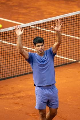 (250416) -- BARCELONA, April 16, 2025 -- Carlos Alcaraz gestures to audience during the first round of Barcelona Open Banc Sabadell match between Carlos Alcaraz of Spain and Ethan Quinn of the United States, in Barcelona, Spain, April 15, 2025. (Photo by Xinhua) (SP)SPAIN-BARCELONA-TENNIS-BARCELONA OPEN Joanxgosa 