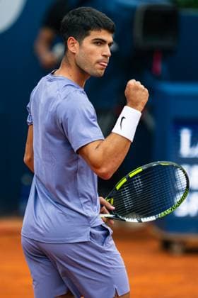 (250416) -- BARCELONA, April 16, 2025 -- Carlos Alcaraz reacts during the first round of Barcelona Open Banc Sabadell match between Carlos Alcaraz of Spain and Ethan Quinn of the United States, in Barcelona, Spain, April 15, 2025. (Photo by Xinhua) (SP)SPAIN-BARCELONA-TENNIS-BARCELONA OPEN Joanxgosa 