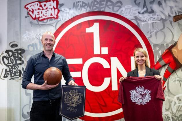 15 04 2025 1 FC Nürnberg Nuernberg FCN Club Media event Press event Anniversary 125 years 1 FC Nürnberg Presentation Activities ThHa xthxhax Niels Rossow Board Member Strategy Marketing 1 FC Nürnberg FCN next to Katharina Fritsch Head of Corporate Communications 1 FC Nürnberg FCN