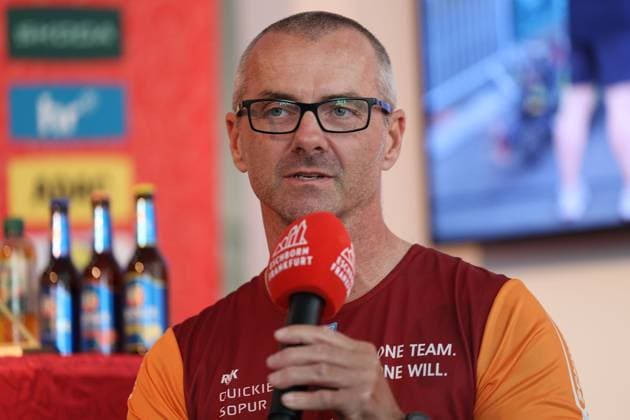 Frankfurt am Main on April 16, 2025 Press conference for the Eschborn Frankfurt 2025 cycling classic f l , Vico Merklein, Paralympics handbike champion Copyright: JoaquimxFerreira