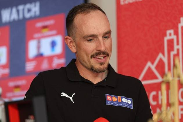 Frankfurt am Main on April 16, 2025 Press conference for the Eschborn Frankfurt 2025 cycling classic v l , John Degenkolb Team Picnic PostNL in an interview Copyright: JoaquimxFerreira