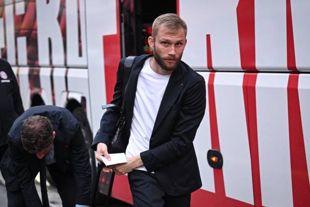FOOTBALL CHAMPIONS LEAGUE SEASON 2024 2025 Quarter-final second leg Inter Milan FC Bayern Muenchen 15 04 2025 Arrival FC Bayern Muenchen at the team hotel in Milan, Konrad Laimer