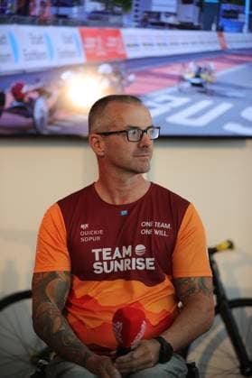 16 04 2025 Frankfurt am Main, bike race Press conference for the Eschborn Frankfurt 2025 cycling classic Picture shows Vico Merklein Paralympics winner handbike Rio 2016