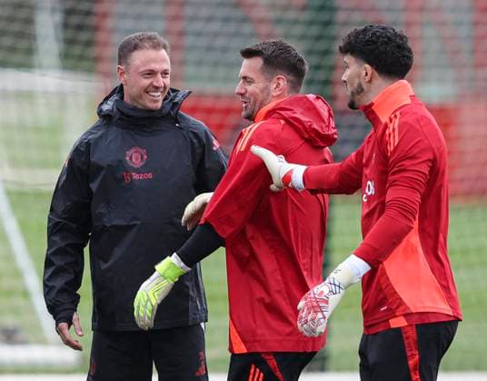 Manchester United, ManU FC Training AndrÃ Onana of Manchester United (R) and Altay BayÄ±ndÄ±r of Manchester United (L) during the Manchester United FC Training ahead of the Europa League Quarter-Final 2nd leg, at Carrington Training Centre, Manchester, England, United Kingdom on 16 April 2025 Credit: Jake Kirkman Every Second Media Editorial use only. All images are copyright Every Second Media Limited. No images may be reproduced without prior permission. Copyright: xIMAGO EveryxSecondxMediax ESM-1422-0027 JakexKirkmanx xEveryxSecondxMediax