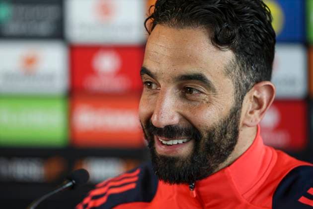 Manchester United, ManU FC press conference, PK, Pressekonferenz Manchester United head coach Ruben Amorim during the Manchester United FC Press Conference ahead of the Europa League Quarter-Final 2nd leg, at Carrington Training Centre, Manchester, England, United Kingdom on 16 April 2025 Credit: Jake Kirkman Every Second Media Editorial use only. All images are copyright Every Second Media Limited. No images may be reproduced without prior permission. Copyright: xIMAGO EveryxSecondxMediax ESM-1422-0042 JakexKirkmanx xEveryxSecondxMediax