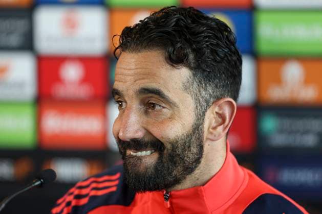 Manchester United, ManU FC press conference, PK, Pressekonferenz Manchester United head coach Ruben Amorim during the Manchester United FC Press Conference ahead of the Europa League Quarter-Final 2nd leg, at Carrington Training Centre, Manchester, England, United Kingdom on 16 April 2025 Credit: Jake Kirkman Every Second Media Editorial use only. All images are copyright Every Second Media Limited. No images may be reproduced without prior permission. Copyright: xIMAGO EveryxSecondxMediax ESM-1422-0045 JakexKirkmanx xEveryxSecondxMediax