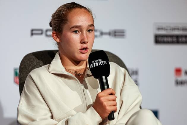 Mirra Andreeva at the interview GER, Porsche Tennis Grand Prix GP Stuttgart 2025, WTA500, 16 04 2025 GER, Porsche Tennis Grand Prix GP Stuttgart 2025, WTA500, 16 04 2025 Stuttgart Copyright: xEibner-Pressefoto RogerxBuerkex EP