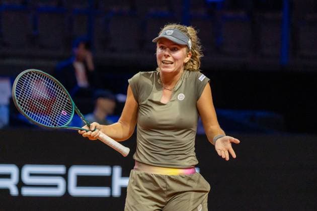 Excitement for Magdalena Frech after losing a point, Magdalena Frech vs Sara Errani, Tennis, Porsche Tennis Grand Prix, Center Court, Womens Singles, Round of 16, Season 2025, 16 04 2025, Magdalena Frech vs Sara Errani, Tennis, Porsche Tennis Grand Prix, Center Court, Womens Singles, Round of 16, Season 2025, 16 04 2025, Stuttgart Copyright: xEibner-Pressefoto EdwardxCheungx EP_ECG