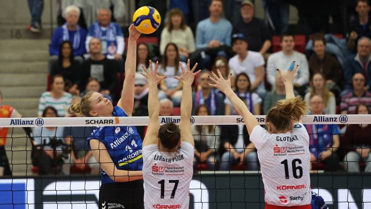 Stuttgart , Volleyball Womens Bundesliga PlayOffs semi-final match 3 , Allianz MTV Stuttgart vs Dresdner SC , left Pauline Martin Stgt