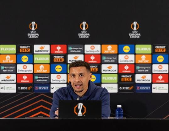 James Tavernier of Rangers during today s press conference, PK, Pressekonferenz to preview tomorrows UEFA Europa League Quarter Final Second Leg match versus Athletic Club. Rangers Press Conference, UEFA Europa League, Quarter Final, First Leg, Football, Estadio de San Mams, Bilbao, Spain - 16 Apr 2025 EDITORIAL USE ONLY No use with unauthorised audio, video, data, fixture lists, club league logos or live services. Online in-match use limited to 120 images, no video emulation. No use in betting, games or single club league player publications. Copyright: xRangersxFC Shutterstockx 15256558an