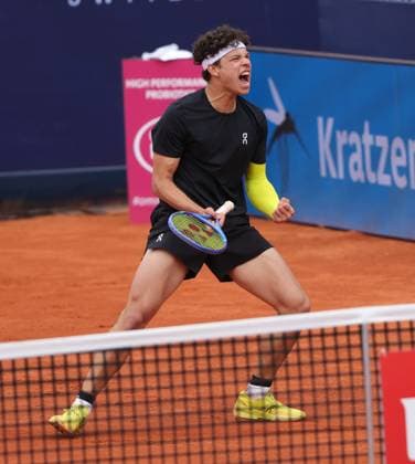 16 04 2025, BMW Open MTTC Iphitos ATP Tour 500, Munich, Tennis, Sport, in the picture Ben Shelton USA cheers
