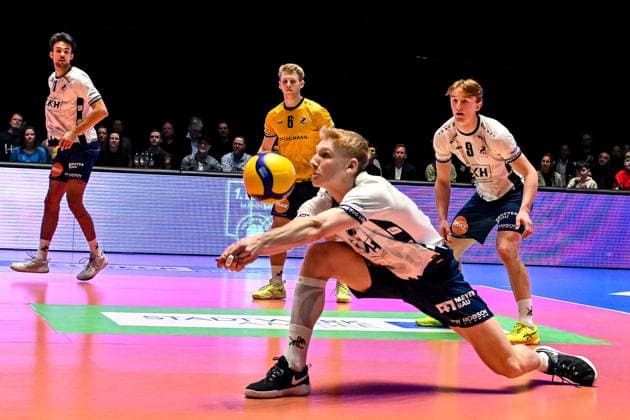 GER, VBL, VfB Friedrichshafen vs SVG Lüneburg 16 04 2025, Spacetech Arena, Friedrichshafen, GER, VBL, VfB Friedrichshafen vs SVG Lüneburg, in the picture Axel Larsen Lueneburg, 18 nordphotoxGmbHx xHafner nph00200