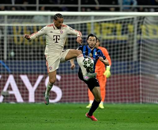 16 04 2025, Football UEFA Championsleague 2024 2025 quarter-final second leg, Inter Milan FC Bayern Munich, at Giuseppe Meazza Stadium Milan , Leroy Sane Bayern Munich DFL and DFB regulations prohibit any use of photographs as image sequences and or quasi video