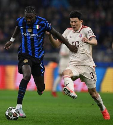 Cm Milano 16 04 2025 - Champions League Inter-Bayern Monaco foto Cristiano Mazzi Image nella foto: Marcus Thuram-Min Jae Kim 