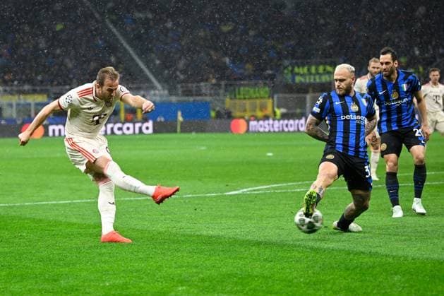 Milan, Stadio Giuseppe Meazza, 16 04 25, ITA, Men, UEFA Champions League, Season 2024 2025, Quarterfinals, Inter Milan FC Bayern Muenchen Picture Harry KANE Muenchen makes the goal to 0 1 UEFA regulations prohibit any use of photographs as image sequences and or quasi video Lombardy Italy