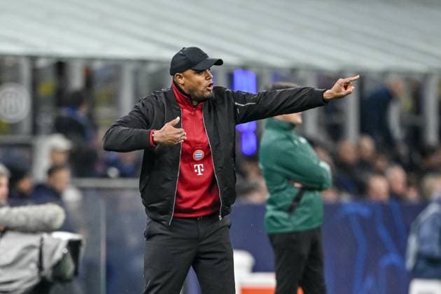 Coach Vincent Kompany FC Bayern Muenchen gestures during the UEFA Champions League 2024 25 Quarter Final Second Leg match between FC Internazionale Milano and FC Bayern München at San Siro on April 16, 2025 in Milan, Italy Photo by Harry Langer DeFodi Images