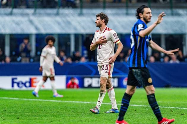 16 04 2025, Inter Milan vs FC Bayern Munich, UEFA Champions League, quarter-final second leg Thomas Müller FC Bayern Muenchen, 25 unhappy unhappy annoyed angry sad facial expressions gestures Copyright: xBahhoxKarax