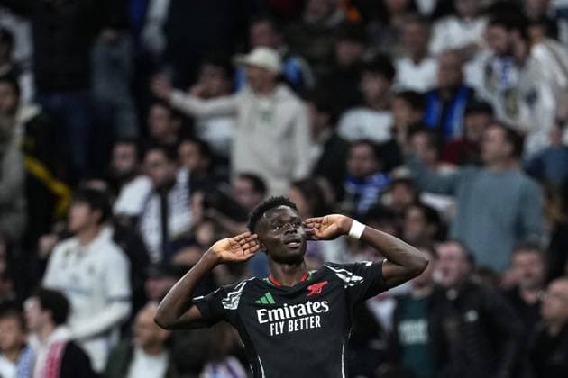 Cc Madrid 16 04 2025 - Champions League Real Madrid-Arsenal foto Cesar Cebolla Image nella foto: esultanza gol Bukayo Saka 