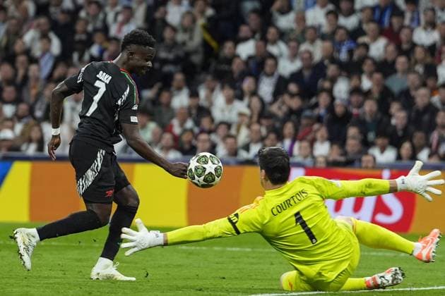 Cc Madrid 16 04 2025 - Champions League Real Madrid-Arsenal foto Cesar Cebolla Image nella foto: gol Bukayo Saka 