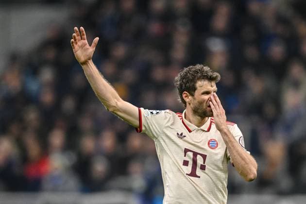 Thomas Mueller FC Bayern Muenchen gestures during the UEFA Champions League 2024 25 Quarter Final Second Leg match between FC Internazionale Milano and FC Bayern München at San Siro on April 16, 2025 in Milan, Italy Photo by Harry Langer DeFodi Images