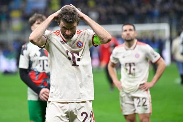 Milan, Stadio Giuseppe Meazza, 16 04 25, ITA, Men, UEFA Champions League, Season 2024 2025, Quarterfinals, Inter Milan FC Bayern Muenchen Bild Thomas MUELLER Muenchen UEFA regulations prohibit any use of photographs as image sequences and or quasi video Lombardy Italy