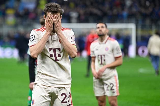 Milan, Stadio Giuseppe Meazza, 16 04 25, ITA, Men, UEFA Champions League, Season 2024 2025, Quarterfinals, Inter Milan FC Bayern Muenchen Bild Thomas MUELLER Muenchen UEFA regulations prohibit any use of photographs as image sequences and or quasi video Lombardy Italy