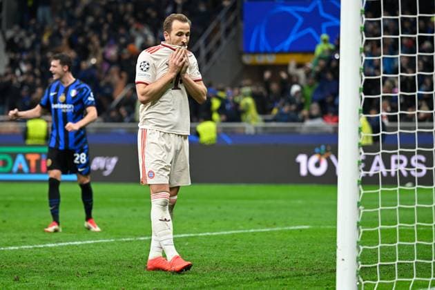 Milan, Stadio Giuseppe Meazza, 16 04 25, ITA, Men, UEFA Champions League, Season 2024 2025, Quarterfinals, Inter Milan FC Bayern Muenchen Picture Harry KANE Muenchen UEFA regulations prohibit any use of photographs as image sequences and or quasi video Lombardy Italy