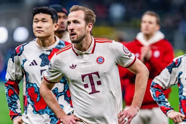 16 04 2025, Inter Milan vs FC Bayern Munich, UEFA Champions League, quarter-final second leg Harry Kane FC Bayern Munich, 9 unhappy unhappy annoyed angry sad facial expressions gestures Copyright: xBahhoxKarax