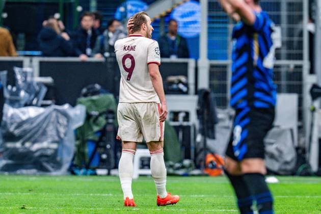16 04 2025, Inter Milan vs FC Bayern Munich, UEFA Champions League, quarterfinal second leg Harry Kane FC Bayern Muenchen, 9 unhappy unhappy annoyed angry sad facial expressions gestures Copyright: xBahhoxKarax